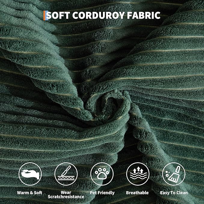 Convertible Sleeper Sofa Bed 78.8 Floor Sofa Bed 5-in-1 Folding Mattress Couch Loveseat with Fixed-Shape Frame Pillow Corduroy Fabric for Living Room Bedroom Lounge Dark Green