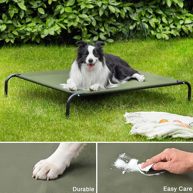 Love's cabin Elevated Cooling Dog Bed for Large Dogs Portable Indoor &amp Outdoor Raised Pet Dog Cat Cot Durable Summer Frame with Breathable Mesh Olive Green 48 inches