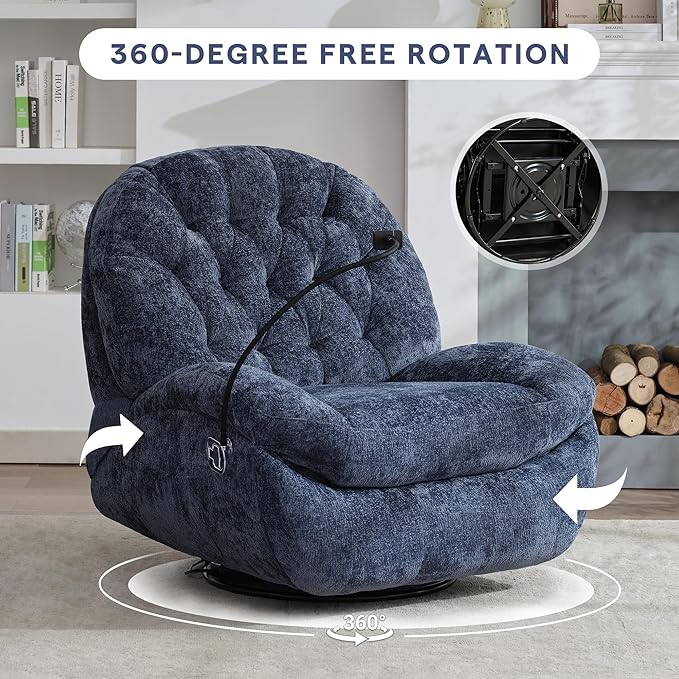 360° Swivel Rokcer Recliner for Adults Manual Rocking Chair for Living RoomBedroom (Chenille Blue)