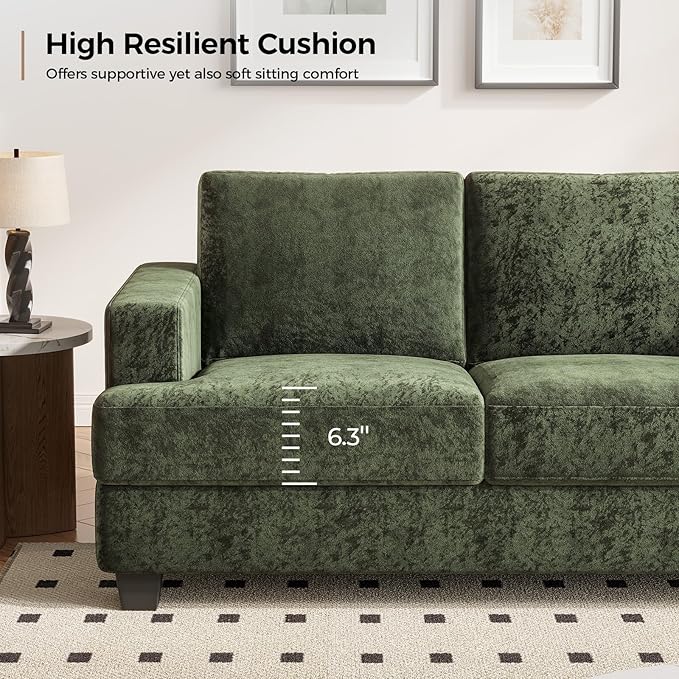 89 Inch Sofa with Extra Deep Seats Oversize3 Seater Sofa for Living Room Modern Couch and Sofa Comfy Armrests and Seats and Backrests Easy InstallationChenille Fabric Green