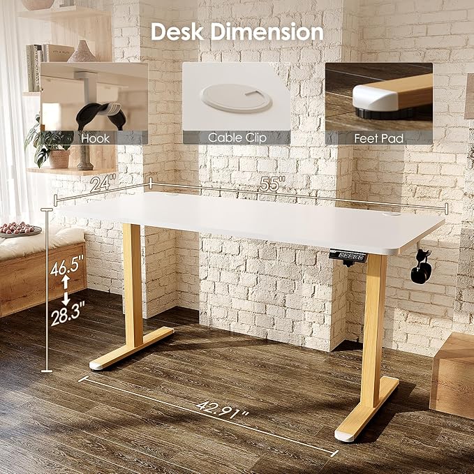 Monomi Electric Standing Desk 55'' Height Adjustable Ergonomic Home Office Sit Stand Up Desk with Memory Preset Controller White