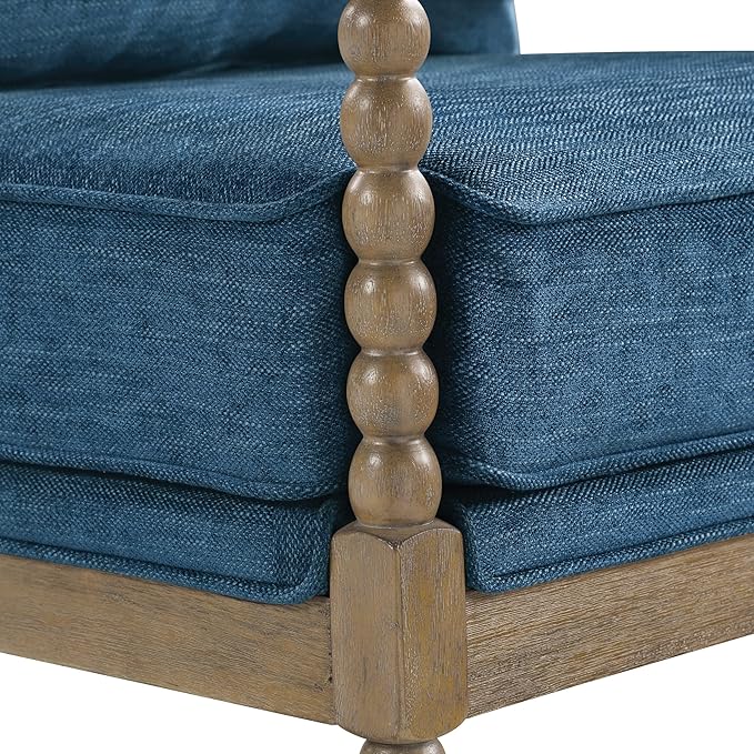 OSP Home Furnishings Fletcher Spindle Accent Chair with Rustic Brown Finish Navy Blue Upholstery