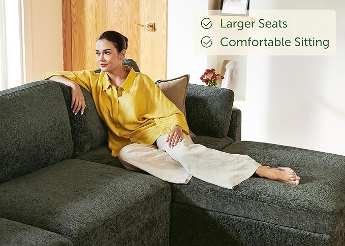 HONBAY Modular Sectional Couch with Storage Seats L Shaped Sectional Sofa with Storage Chenille Sectional Couches for Living Room Green