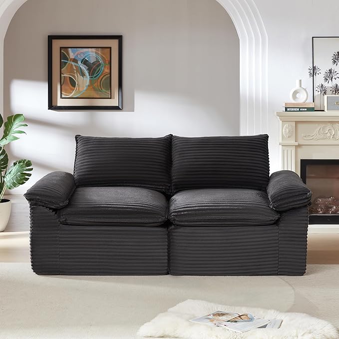 80-Inch Boneless Love Seat Couches in a Box Modern 2 Seat Floor Modular Foam Cloud Sofa Corduroy Loveseat Couch W/Pillow-top Armrests for Home Apartments Bedroom