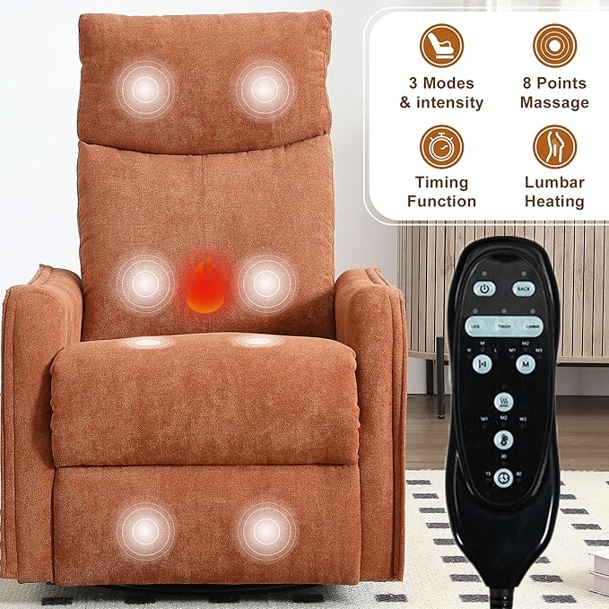 cinkehome Swivel Rocker Recliner Chair with Heated Massage Rocking Reclining Chairs for Nursery Small Spaces High Back Side Pocket
