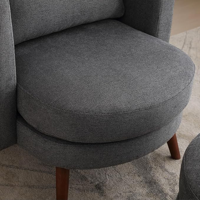 Generic 30.7 Wide Accent Chair with Ottoman Armchair Upholstered Reading Chair Single Sofa with Wooden Leg and Throw Pillow for Living Room Bedroom Dorm Room Office Charcoal Polyester Blend