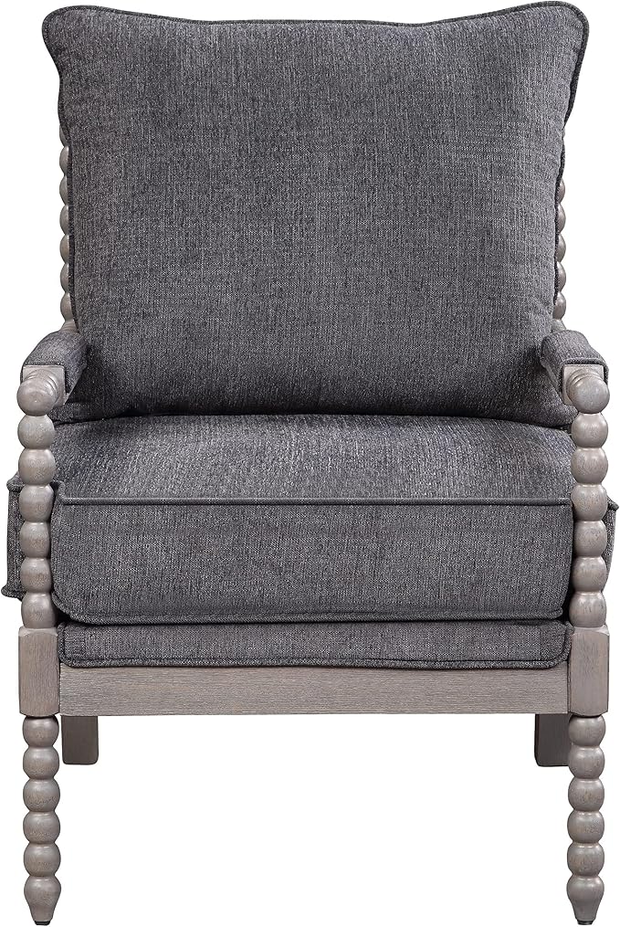 OSP Home Furnishings Abbott Spindle Accent Chair with Padded Spring Seat and Brushed Grey Base Charcoal Fabric
