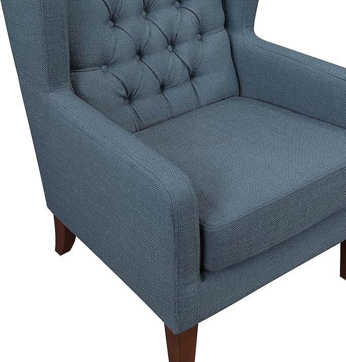 Lexicon Living Room Accent Chair Button Tufted Wingback Track Arm Reversible Seat Cushion Solid Wood Legs Textured Fabric Comfy Armchair for Bedroom/Office Easy Assembly Blue
