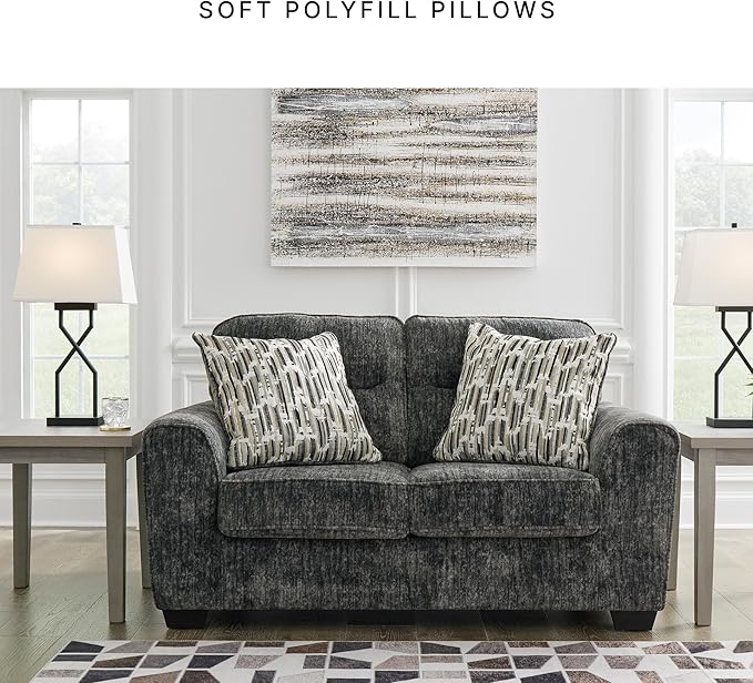 Signature Design by Ashley Lonoke Modern Loveseat with 2 Accent Pillows Gray