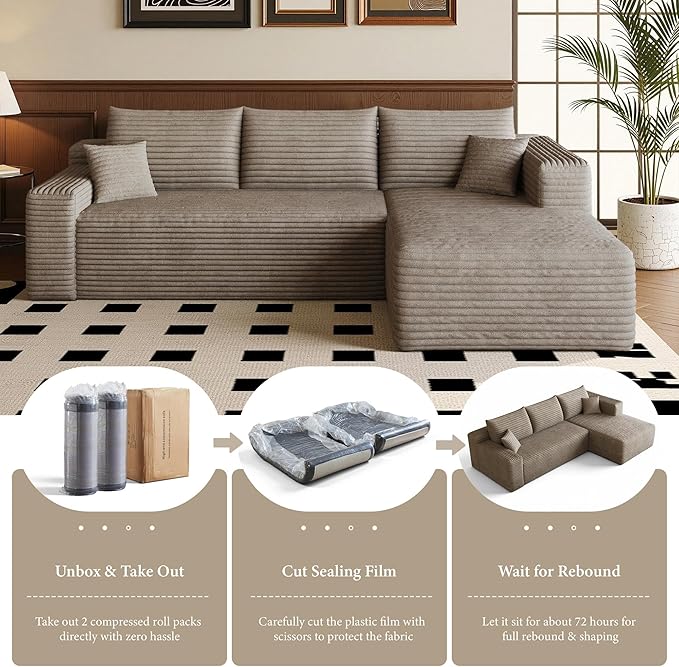 96''Sectional Couches for Living RoomModern Modular Sectional SofaUpholstered Boneless Couch Comfy Cloud Couch with L Shaped Chaise (Camel Upgrade-96''W Right Facing Chaise)