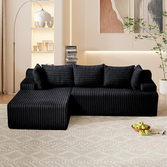 Cloud Couch Upholstered Cloud Sofa Sectional Couch with L Shape Chaise Fluffy Comfy Boneless Couch with Deep Seat &amp Throw Pillows Cloud Couches for Living Room No Assembly Required Black
