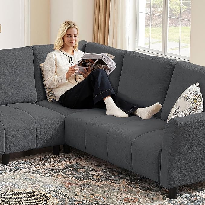 Modular Sectional Sofa Couch Modern Linen L Shaped Couch Chaises 6-Seater Convertible Sofa for Living Room Apartment Dark Grey
