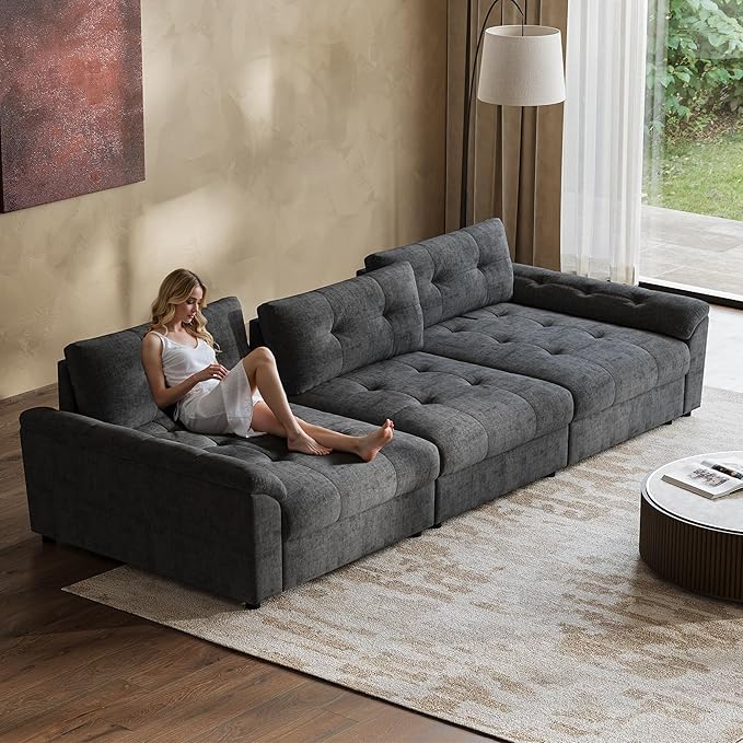 Oversized Sectional Couches for Living Room Modular Sectional Sofa with Storage &amp Adjustable Back Chenille Tufted Cloud Couch Deep Seat Loveseat Sofa 3 Seater Dark Gray