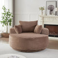 KEIKI 55 Oversized 360 Degree Swivel Chair Large Barrel Chairs Upholstered Round Swivel Chair Corduroy Single Sofa Armchair Sleeper Chair for Living Room Lounge Brown