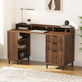 Brown Fluted Executive Desk with Storage Shelf &amp File Drawer 55 Modern Wood Office Desk with Monitor Stand &amp Charging Station Home Writing Computer Table for Work Study