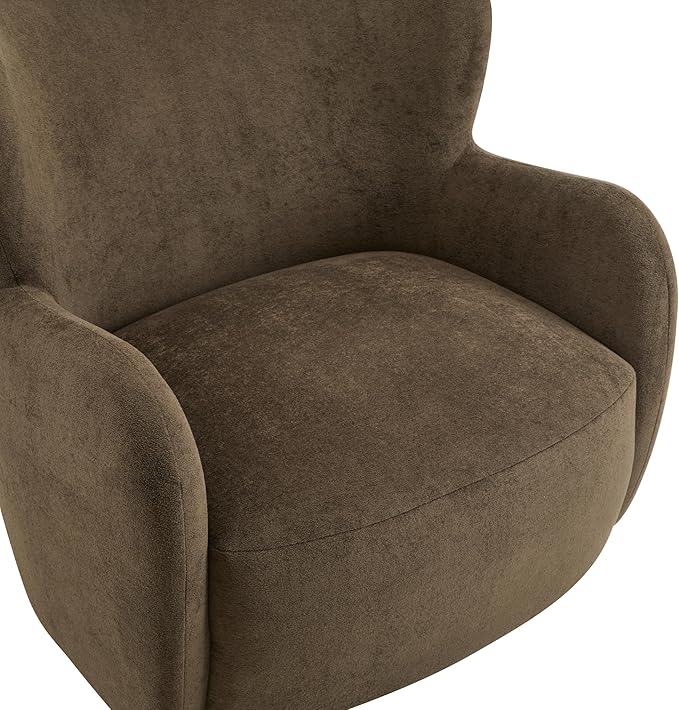 Christopher Knight Home Auden Wingback Accent Chair Fabric Club Chair Velvet Upholstered Armchair Curved Backrest Single Sofa Soft Cushion Seating Reading Lounge Chair for Living Room Brown