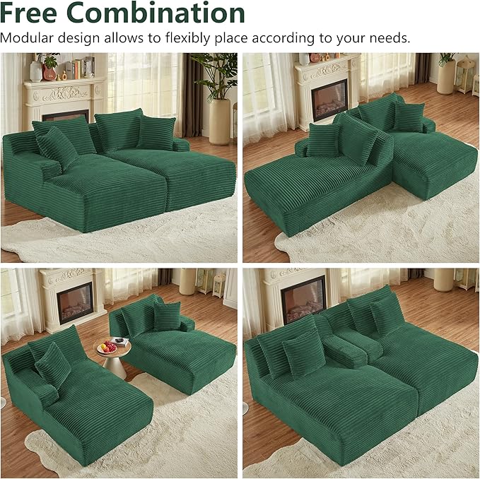 78” Oversized Double Chaise Lounge Indoor Corduroy Sleeper Sectional Couch Upholstered Boneless Cloud Sofa Deep Seat Comfy Plush Chair Bed for Living Room