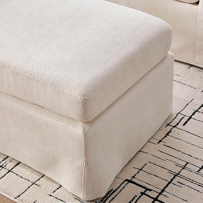44 Oversized Reading Chair with OttomanWide Beige Accent ChairChenille Upholstered Square Chair with OttomanBig Comfy Chair for Living Room
