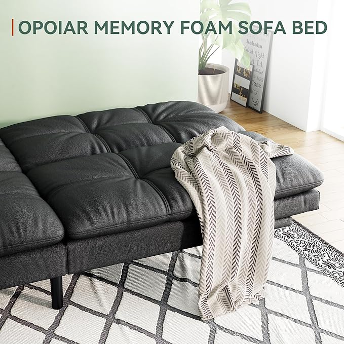 Opoiar 71 L Covertible Futon Sofa BedFaux Leather Futon Couch Memory Foam Modern Loveseat Sleeper Small Splitback Sofa Couches for Living RoomRVHome OfficeApartmentMatte Black