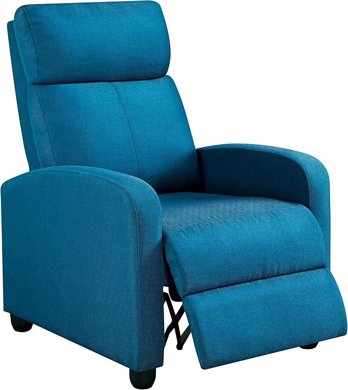 Yaheetech Home Theater Seating Fabric Recliner Chair Modern Single Living Room Reclining Sofa with Pocket Spring Blue