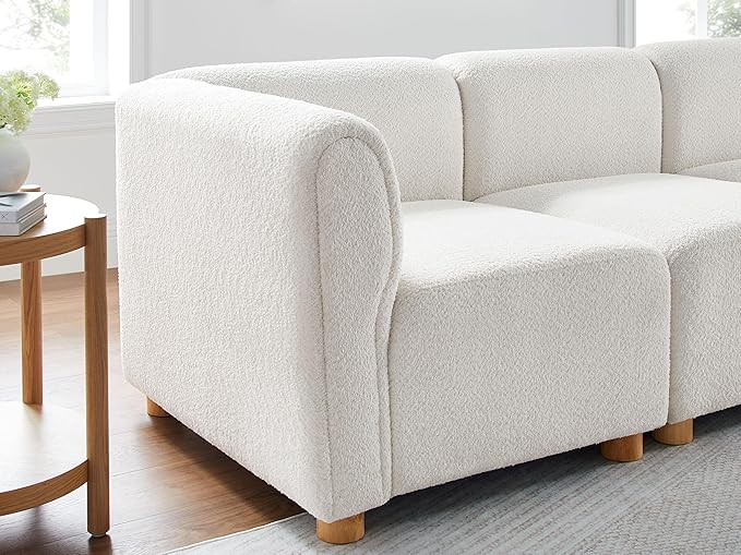 VANOMi Modular Sectional Sofa V-Shaped Corner Sectional Couch for Living Room 3 Seats Modular Sofa Cream White