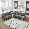 2 Pieses Living Room Sofa Sets Linen Fabric Couch and Loveseat with Nailhead Decor Soild Wood Legs Rolled Armrests &amp Storage 2PCS Sofas 3 Seaters Couch and Love Seat for Living Room Furniture S