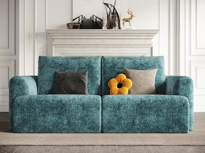 EASE MOOSE Boneless Couch for Living Room Compressed Sectional Cloud Sofa Modular Cloud Couch Loveseat 2-Seater Deep Seat Sofas for Small Spaces No Assembly Required Chenille (Blue)