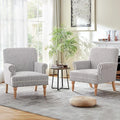 HUIMO Linen Fabric Accent Chair Mid-Century Modern Upholstered Armchair with Solid Wood Legs Comfy Reading Club Chair for Living Room Bedroom (2 Dark Grey and White Stripe)