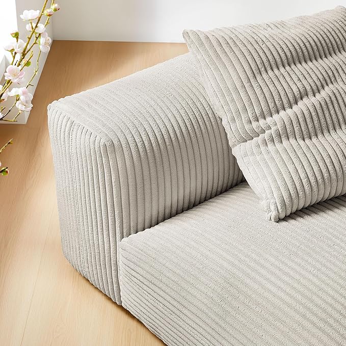 Modway Solace Modular Sofa Armless Chair in Almond - Oversized Corduroy Lounge Chair - Comfy Upholstered Single Sectional Sofa Chair - Modern Accent Lounge Chair for Living Room