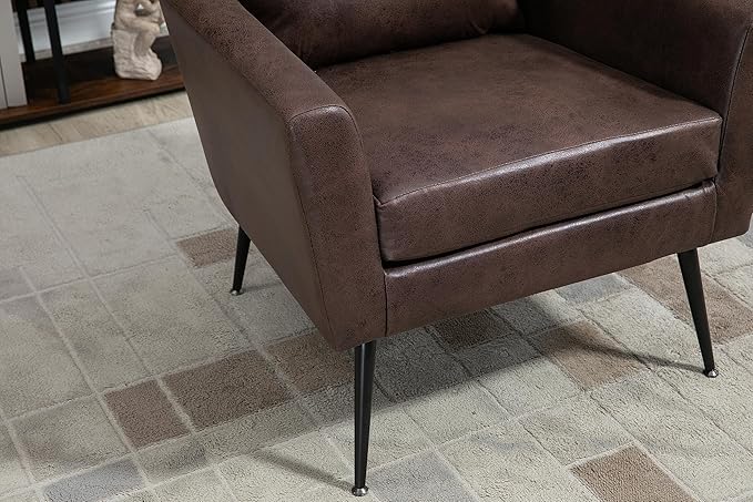 29.5W Classical Accent Chair Armchair Upholstered Reading Chair Single Sofa Leisure Club Chair with Black Metal Leg and Throw Pillow for Living Room Bedroom Dorm Room OfficeDark Brown Bronzing Suede