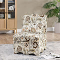 TTK Flannel Upholstered Accent Chair - Retro Single Sofa Chair with Floral Pattern Armless Lounge Chair with Removable Cushion &amp Pillow Comfortable Dining Chair for Living Room (Brown)