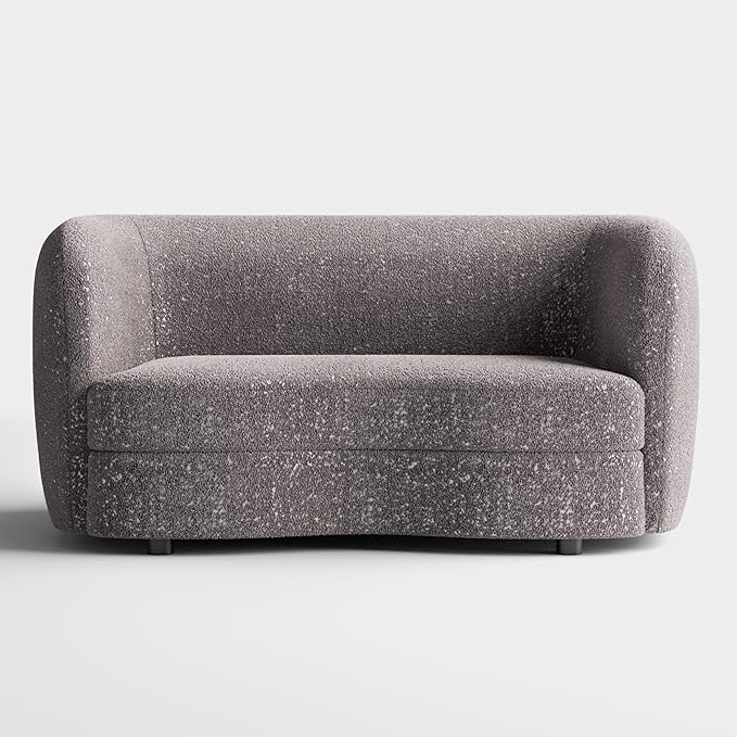 Furniture of America Nimiane Modern Boucle Loveseat Couch with Curved Arms and Wooden Legs Comfy Fabric Upholstered Small Sofa for Living Room Bedroom Home Office Charcoal Gray