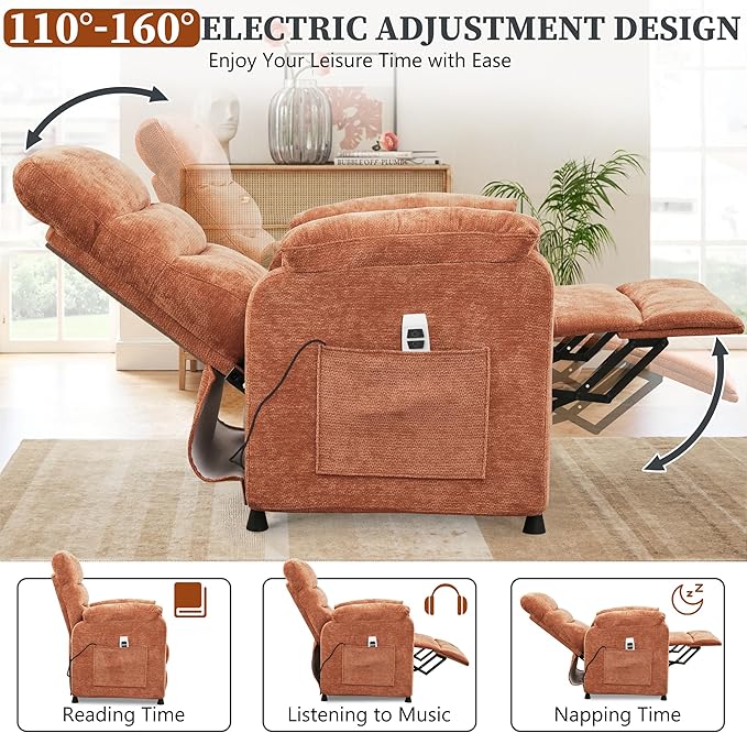Holaki Power Recliner Chair Chenille Living Room Chairs Reading Lounge Chair Home Theater Seating with Adjustable Backrest and Footrest for Small Spaces Nursery