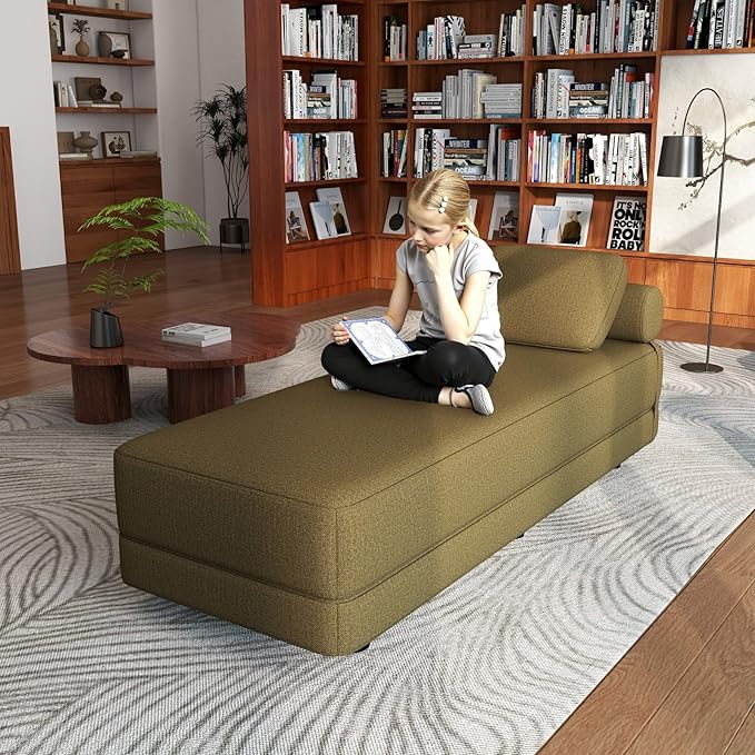 Daybed Queen Size Sofa Bed Chair 80 L Folding Sofa Chair with Pillow Lounge Chaise Bed Chair with Back Support for Living Room Bedroom
