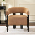 LOULENS Barrel Accent Chair for Living Room | Vintage Linen Upholstered Lounge Chair with Solid Wood Legs Armchair for Bedroom Reception Room &amp Reading Nook Brown