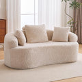 Premium Curved Loveseat Sofa Full-Compression 2-Seat Couch with Enhanced Back Support Modern Fabric Loveseat with Pillows Compact Luxury Sofa for Living Room or Apartment (Cream)