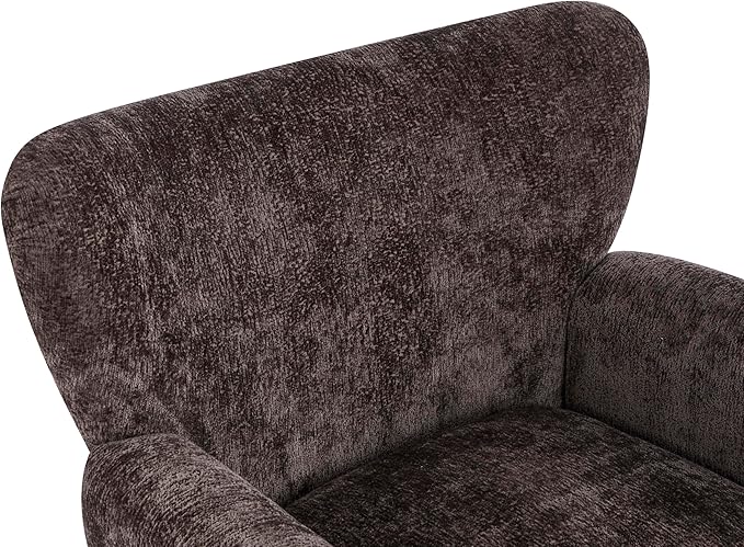 Christopher Knight Home Lindy Wingback Accent Chair Upholstered Armchair with Rounded Wooden Legs Curved Backrest Single Sofa Soft Cushion Seating Comfy Lounge Chair for Living Room Dark Brown