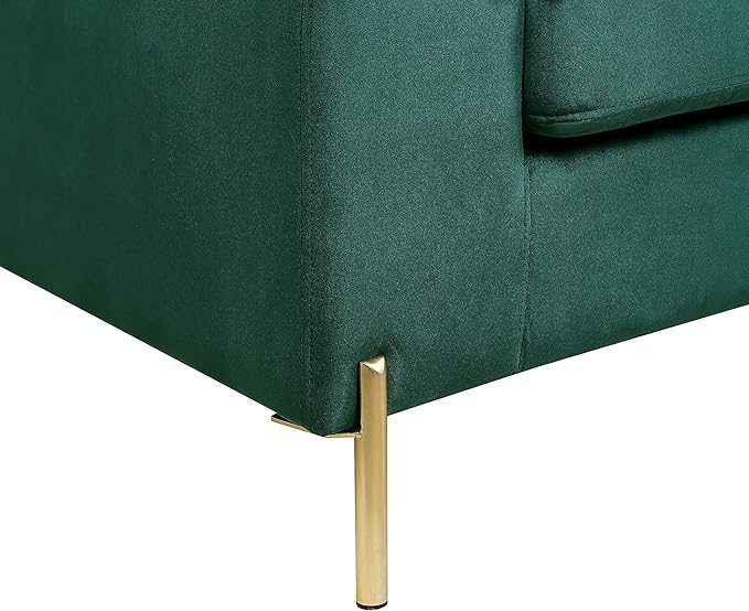 Favfurish 101 Velvet Upholstered Sectional Sofa with Chaise and Pillow Arms L-Shaped Solid/Manufatured Wood Loveseat Couch W/Removable Back &amp Cushionsfor Living RoomBedroomOfficeGreen