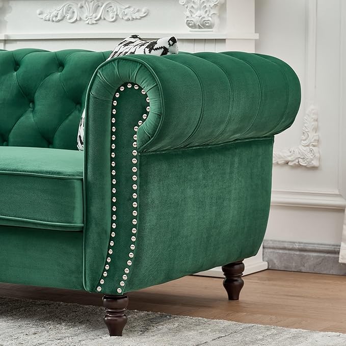 Loveseat Velvet Fabric Two- Seater Couch Buckle Design and Rivet Decoration Deep Seated Double Sofa Suitable for Living Room Bedroom Apartment Hotel etc (blue-02)