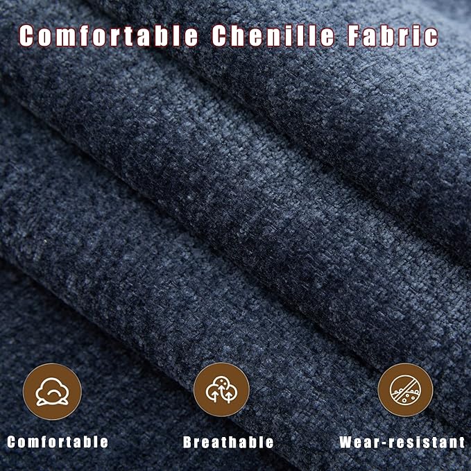 124'' Modular Sectional Sofa U-Shaped Chenille Cloud Couch with Storage 2 Ottomans Wireless Charging Loudspeaker Light 2 Cup Holders Double Chaise Couches for Living Room Office Blue