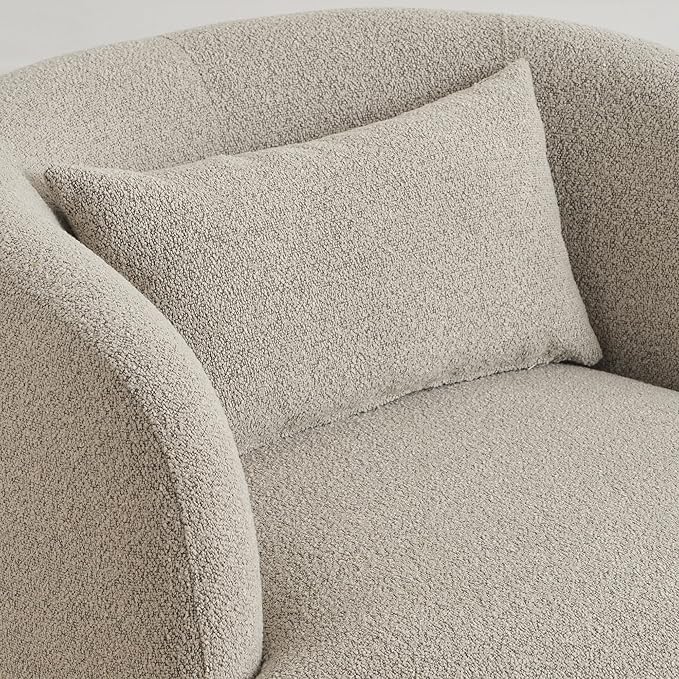 KINWELL 34 Wide 2 Boucle Swivel Barrel Chairs and 2 Ottomans Set Fully Assembled Sherpa Accent Chairs and Footrest Set Modern Comfy Armchairs and Footstool for Living Room and Bedroom Taupe