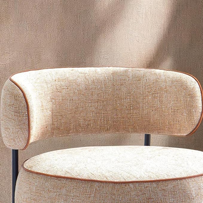 Furniture of America Granier Modern Contemporary Polyester 31.5-inch Swivel Chair with Curved Backrest Contrast Welt Metal Legs for Living Room Office Light Brown