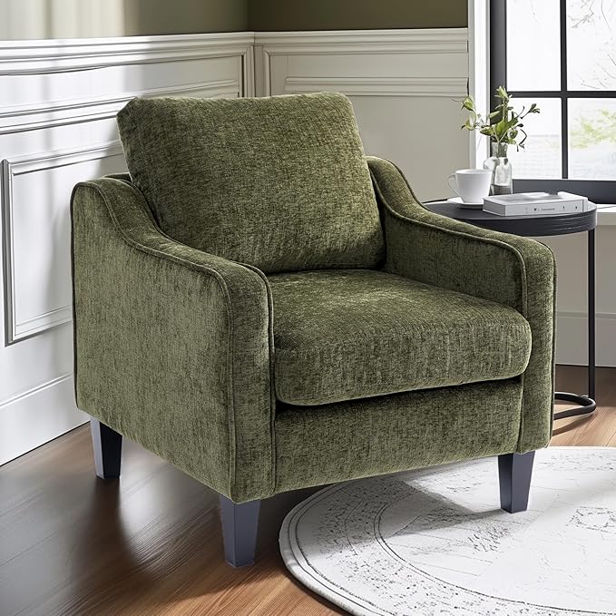 Softa Mid Century Modern Accent Chair Chenille Upholstered Armchair for adults Stylish Reading Chair with Padded Back &amp Removable Cover Sitting Chairs for Living Room Bedroom Small Spaces (Gr