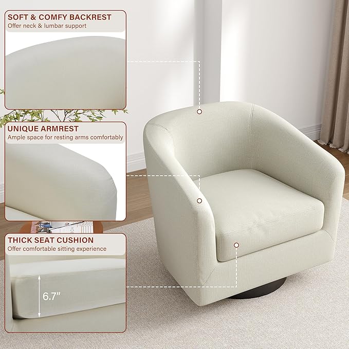 Lumibee Swivel Accent Barrel Chairs Upholstered Comfy Swivel Round Barrel Chair 360° Rotation Single Sofa Club Armchair for Living Room Reading Room Bedroom Beige