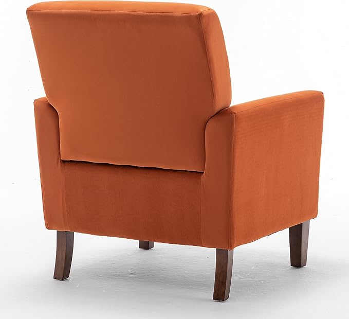 Contemporary Accent Arm Chair with Birch Wood Frame and Velvet Upholstery Armchair for Office and Living Room Decor Removable Cushions Orange