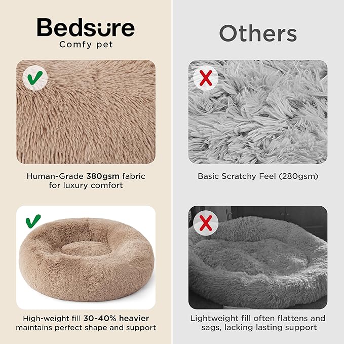 Bedsure Calming Dog Bed for Small Dogs - Donut Washable Small Puppy Bed 23 inches Anti-Slip Round Fluffy Plush Faux Fur Large Cat Bed Fits up to 25 lbs Pets Purple