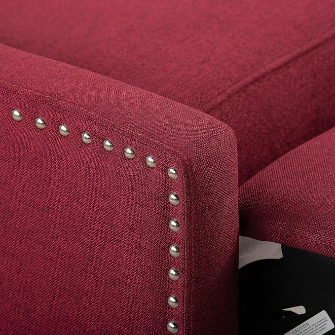 Pushback Recliner ChairComfy Wingback Recliner Sofa Chair with Adjustable BackrestTufted Fabric Accent Armchair with Vintage Rivets Trim for Living Room Office Home Theater (Wine Red-New)