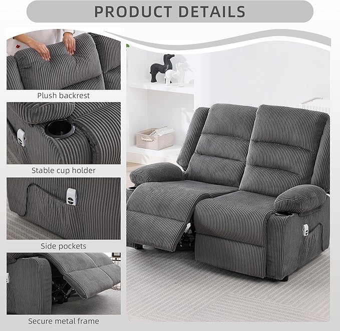 52Inch Power Loveseat ReclinerElectric Reclining Loveseat SofaAdjustable Love seat Recliner Sofa for Living RoomBedroom with Charging Ports(Striped Gray loveseat)