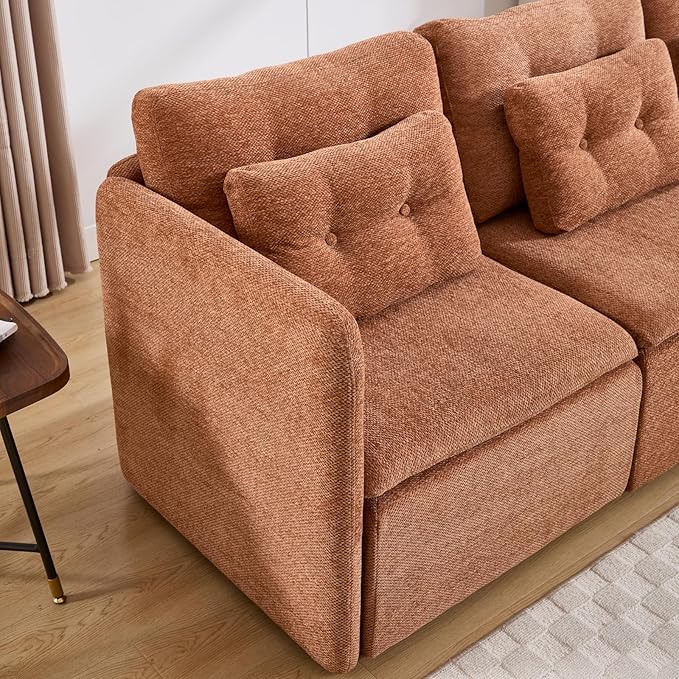 DUOMAY Modern Chenille Convertible Sectional Sofa 82.5 Wide Modular Couch with Deep Seat Upholstered U-Shaped Lounge Sofa with 2 Ottomans for Living Room Bedroom Brown