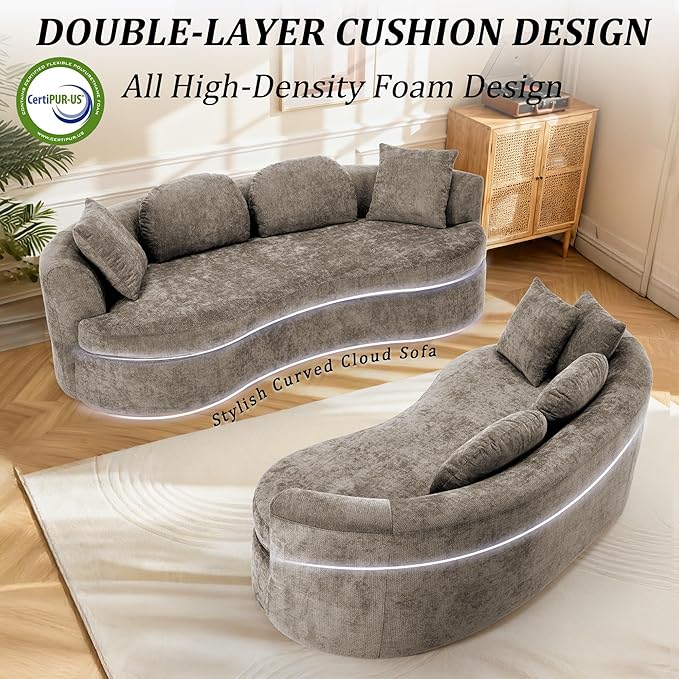 95” Modern Curved Sofa Chenille Fabric Comfy Cloud Couch No Assembly Required Half Moon Couch with Deep Seat 4 Pillows for Living Room Apartment Bedroom